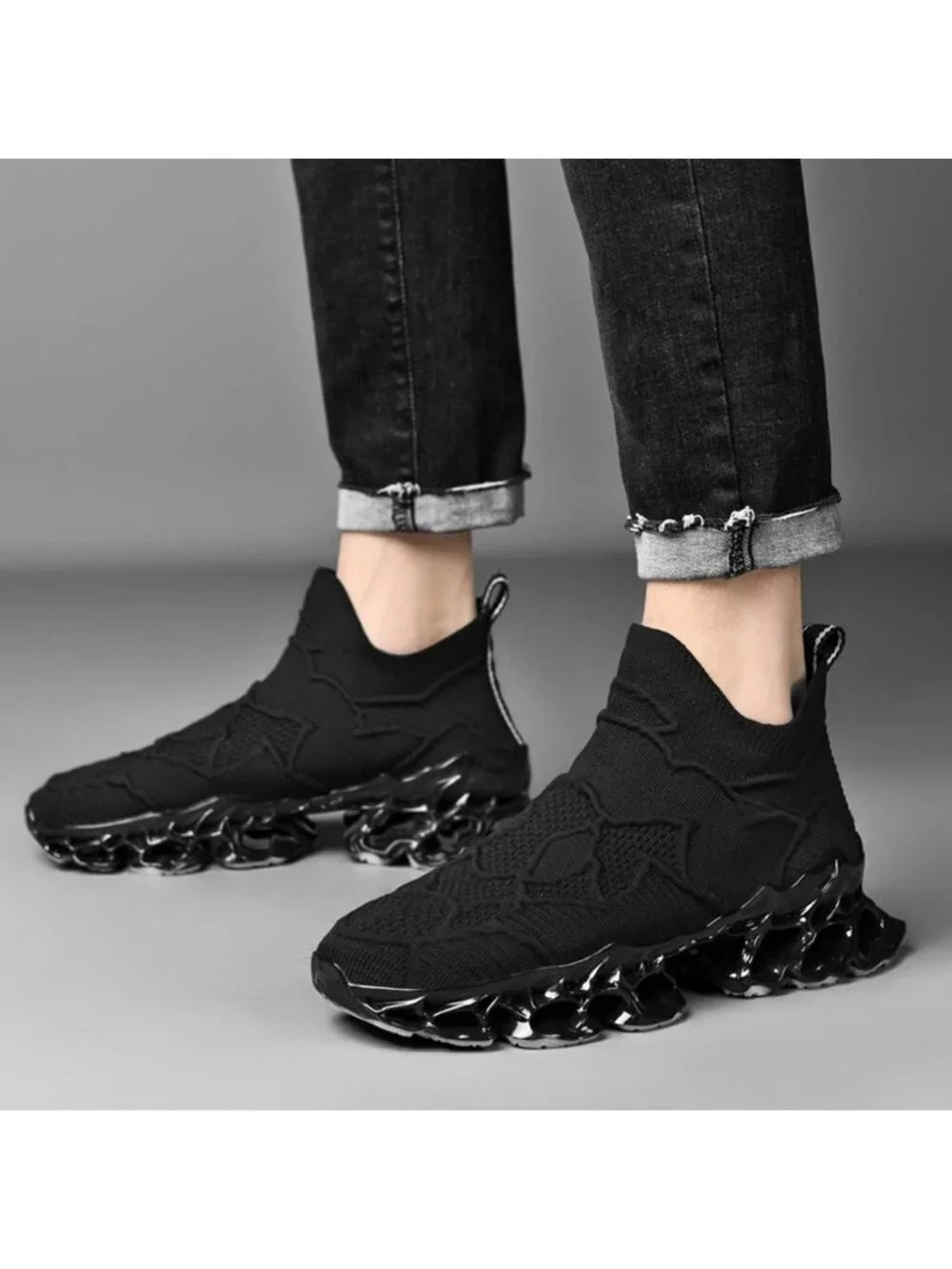 🆕Men's All Black Slip on Loafers Walking Tennis Shoes Running Blade Sneakers